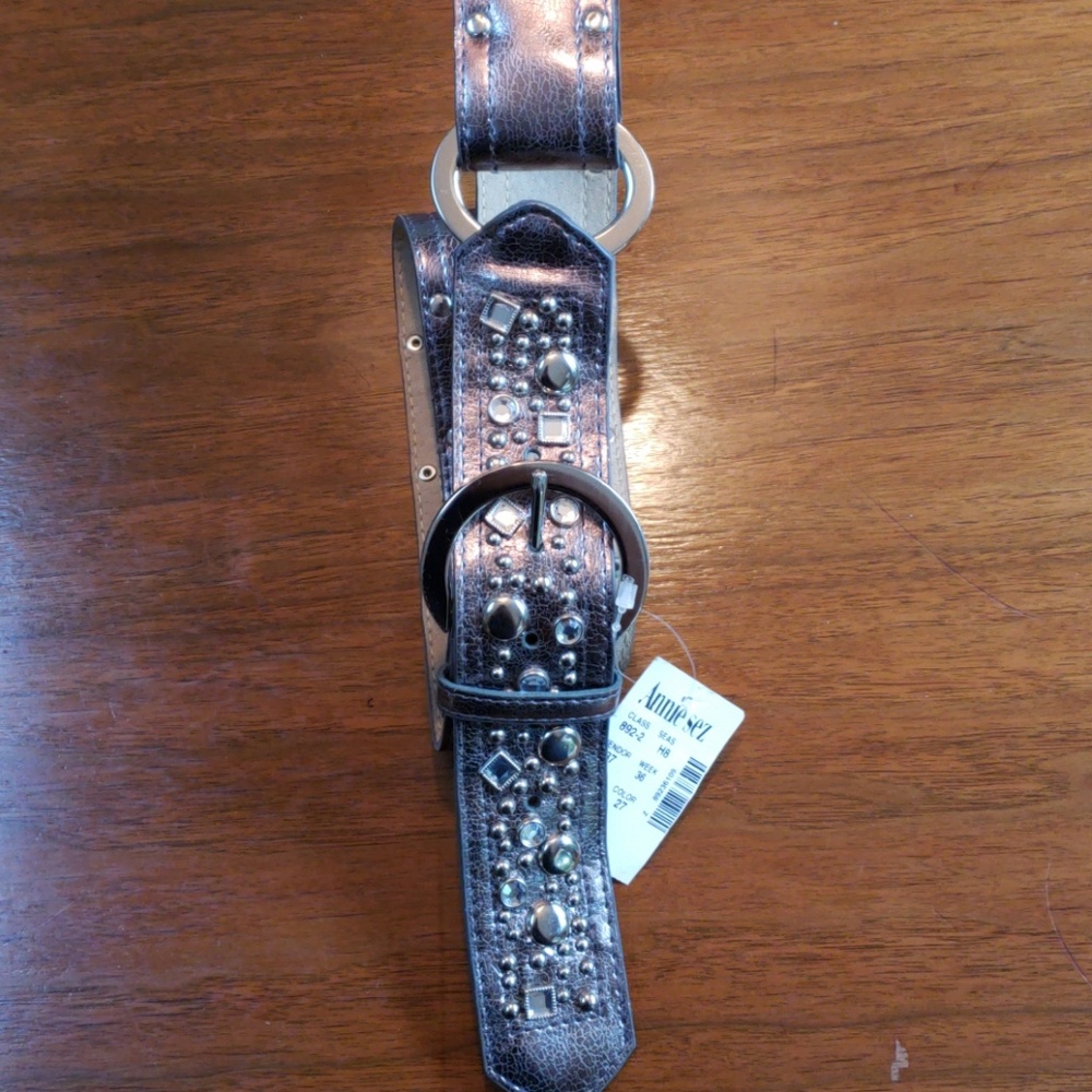 Pewter Rhinestone studded Leather Belt